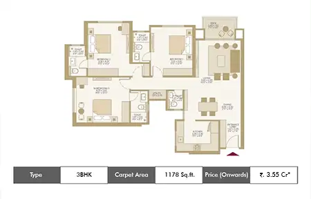 3 BHK-1178  SqFt